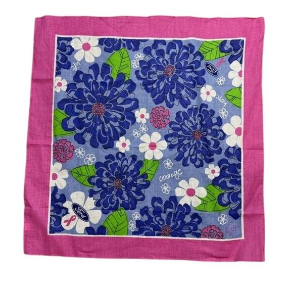 Lilly Pulitzer x Ford Life Hope Courage Breast Cancer Square Scarf Pink Preppy - Picture 2 of 4